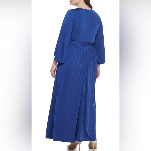 Eliza J Women's Blue Gown Style Social Knit Long Sleeve Vneck Dress Size 20W - Picture 2 of 11